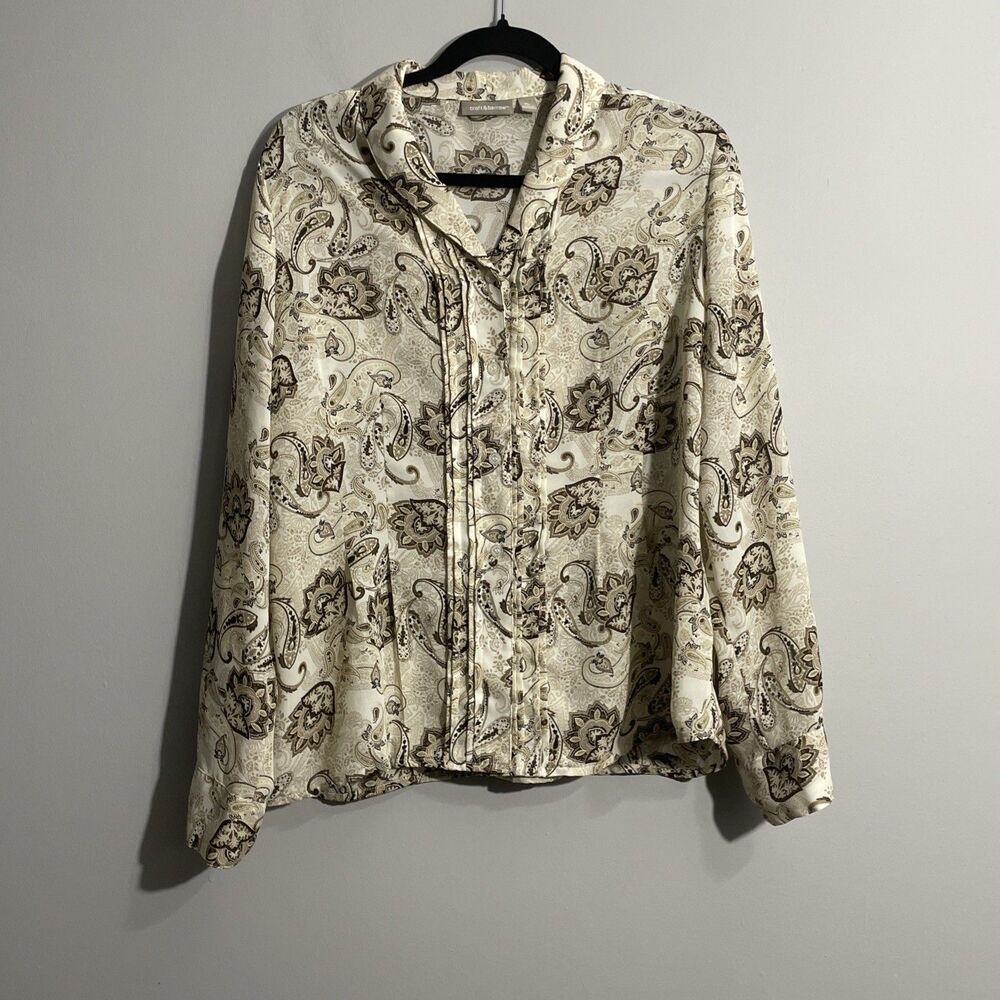 Croft & Barrow Women’s XL Brown Paisley Print Blouse Autumn Casual Workwear